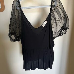 Altar'd State Black Puff Sleeve Top l Size L